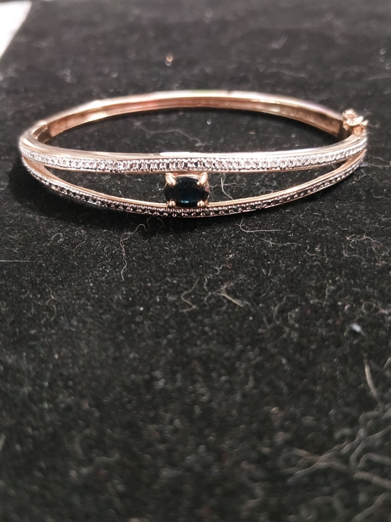 Jewelry - Rose Gold Double-Band Bracelet with Dark Blue Stone Accent